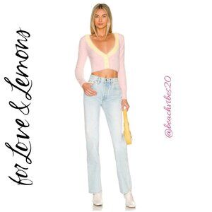 FOR LOVE & LEMONS Sheila Cropped Cardigan Pink Medium NWOT O-100